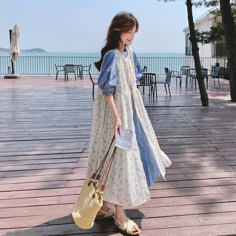 刺绣镂空罩衫泡泡袖衬衫裙套装女夏季新款2025甜美减龄宽松两件套