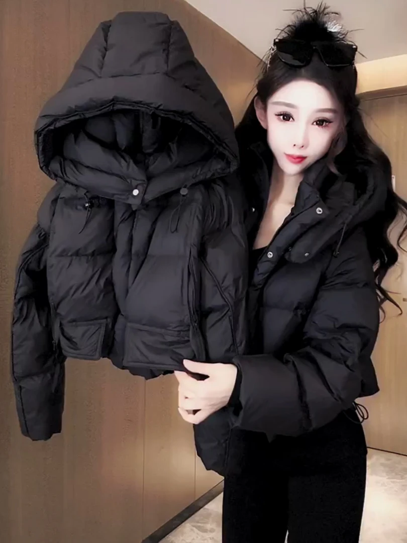 韩版连帽小个子短款棉服女2025冬季新款加厚时尚洋气百搭外套潮