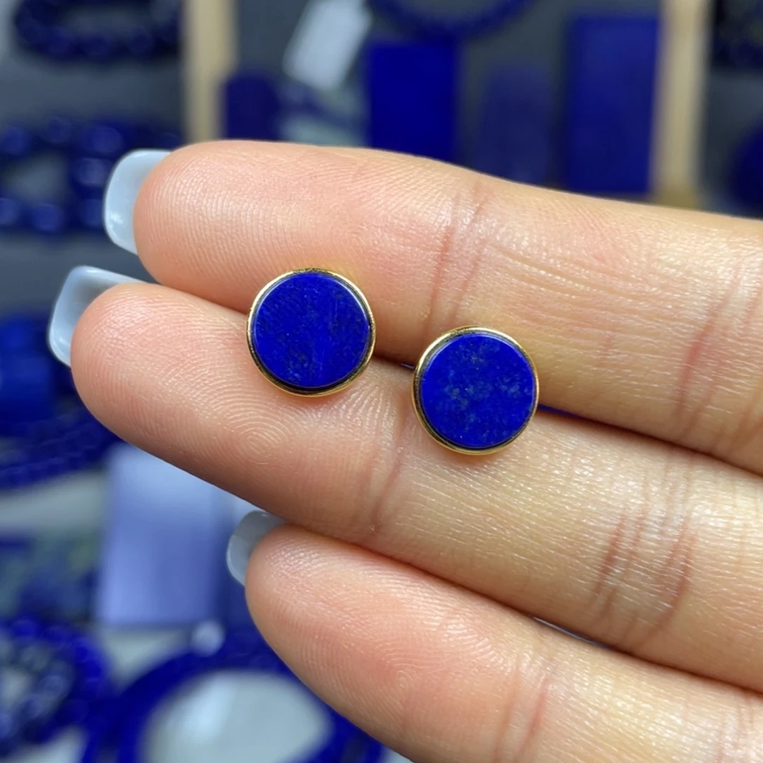 青金石耳饰银S925镶嵌阔*