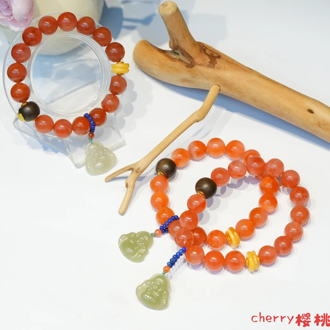 南红搭配和田玉DIY单圈手串12mm左右（多样性发货发一件）NH002