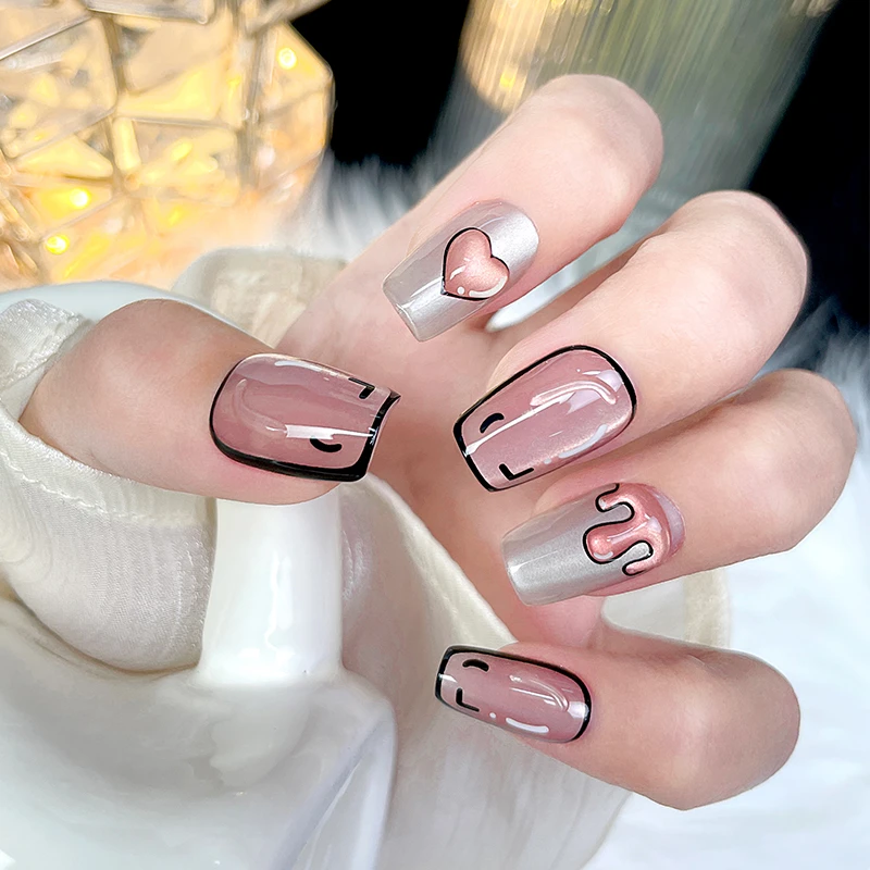 0036 网红甜酷漫画风美甲可爱小猫爱心元素手工穿戴甲高定款