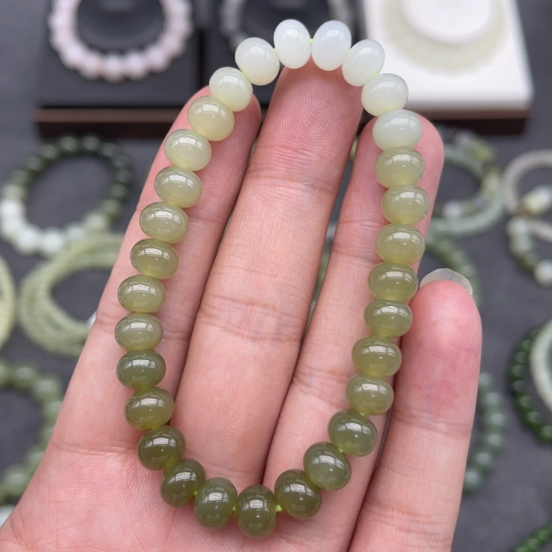 和田玉未镶嵌手串卡8渐变算盘珠