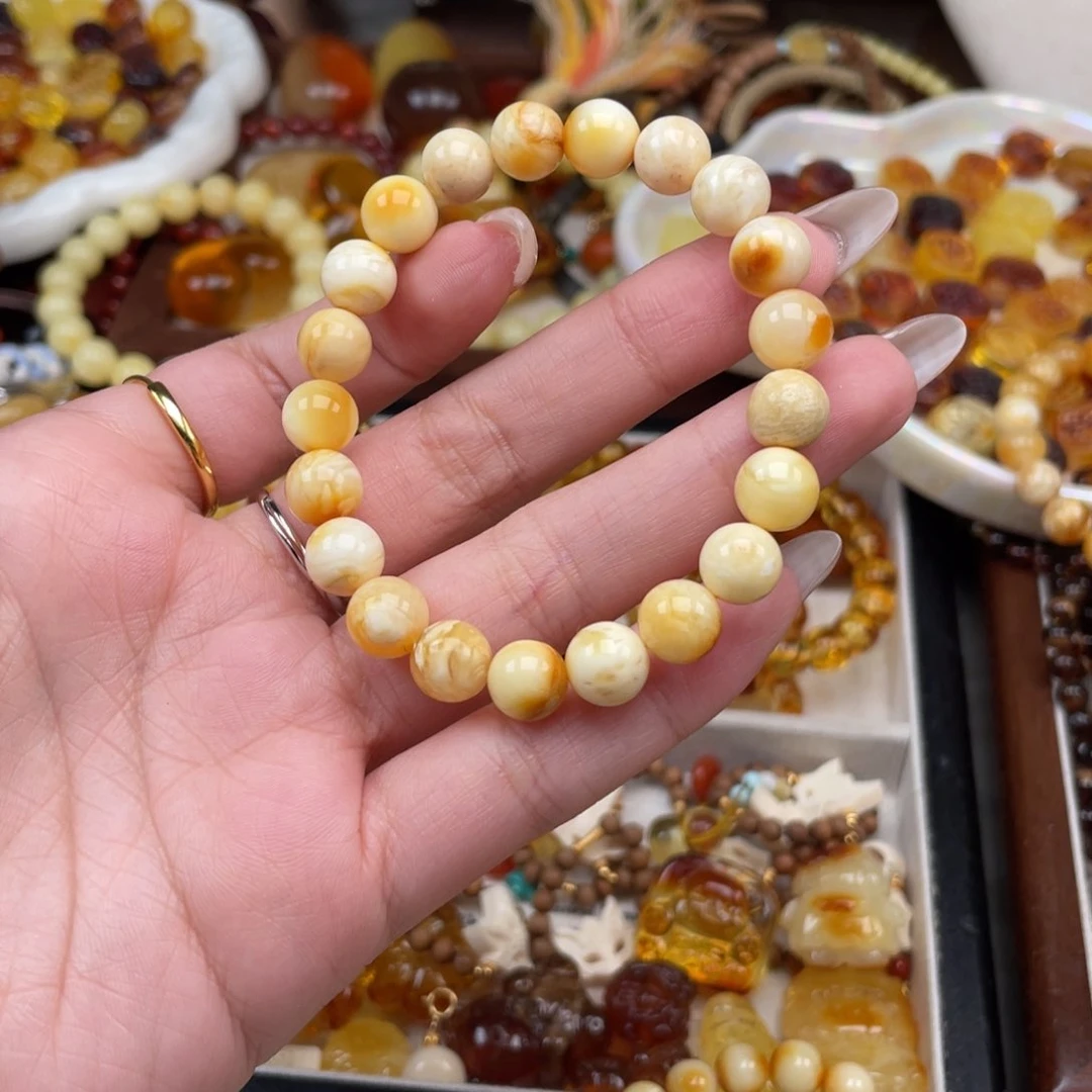 琥珀裸石未镶嵌梨***喵手串
