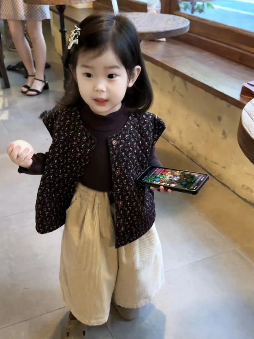 女宝宝套装2025新款秋季儿童百搭背心长袖上衣高级女孩休闲阔腿裤