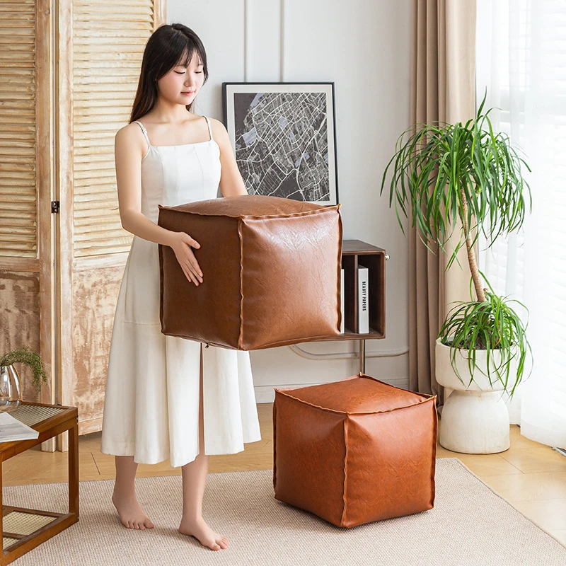 优芬皮墩榻榻米地上坐垫客厅家用坐墩创意油蜡皮蒲团坐垫飘窗坐垫