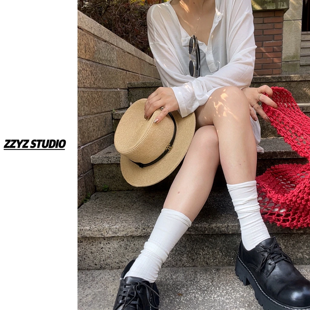 【ZZYZ】“软薄奶皮”宽松休闲慵懒正肩防晒显瘦别致设计感长袖上衣