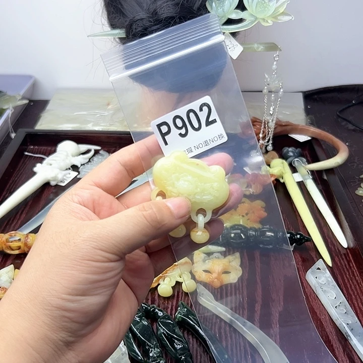 蛇纹石玉发饰合金蓝*