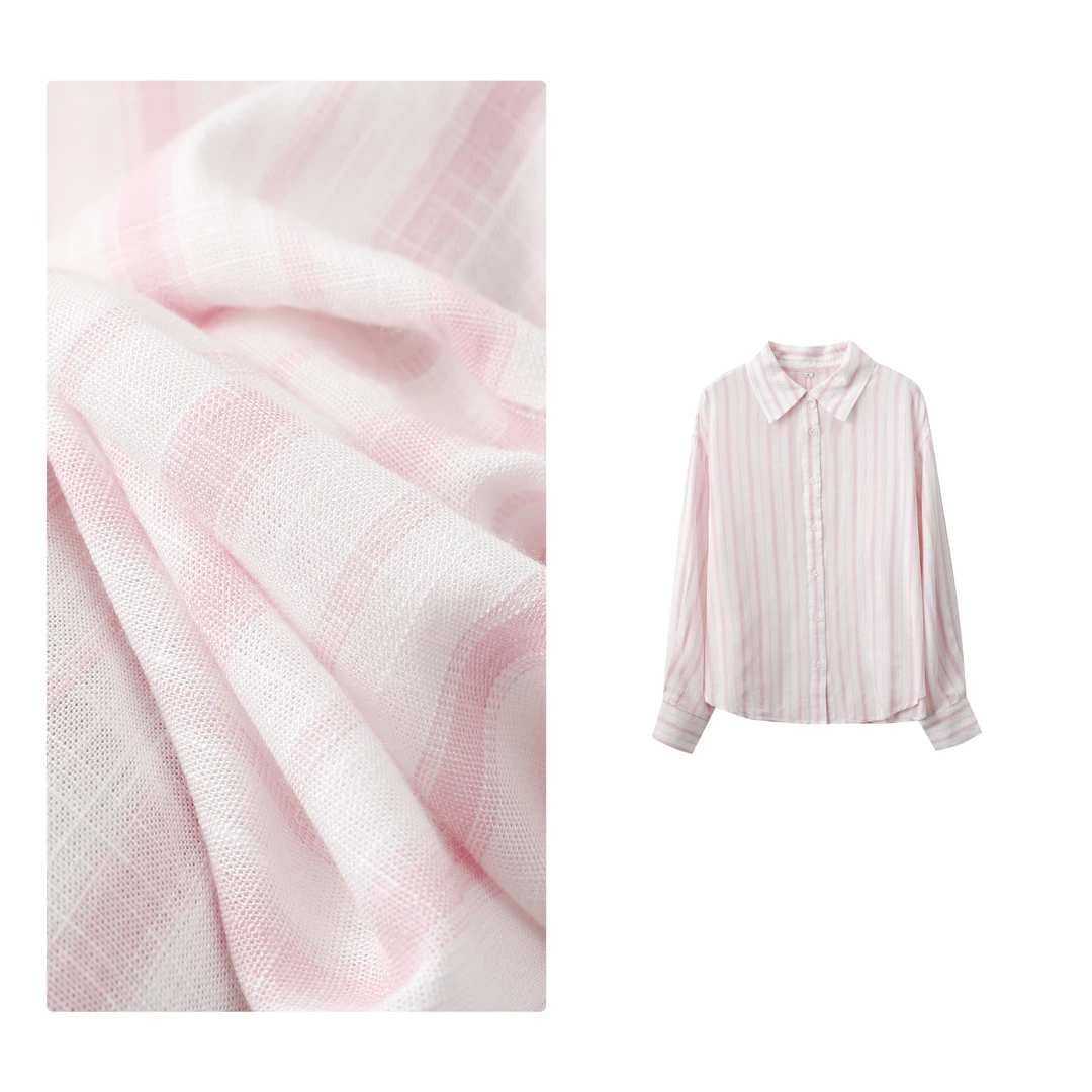 门店39&9！南法画廊衬衫」糖果色竖条纹长袖宽松百搭上衣外套C23275