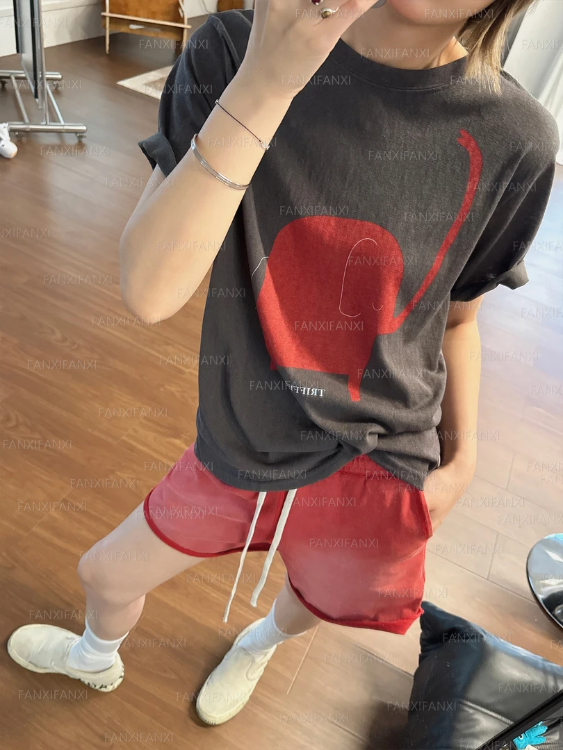 2025大象图案印花短袖百搭棉麻宽松显瘦圆领T恤上衣女S118