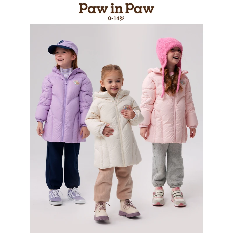 【达人专属】三防PawinPaw童装冬新女童女宝连帽中长款羽绒服