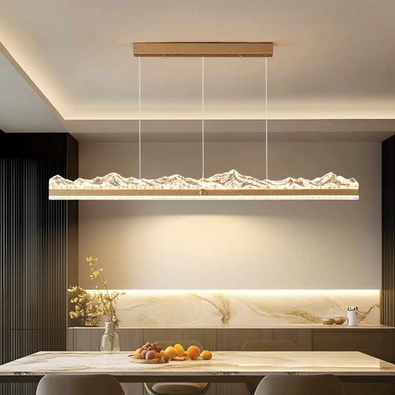意式轻奢餐厅一字龙鳞高亮高透智能语音高级感新中式遥控灯具