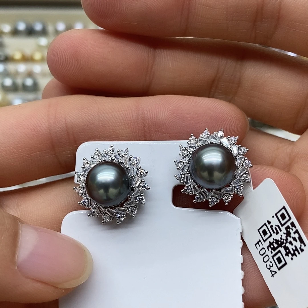 海水珍珠银S925镶嵌耳饰@@E0034