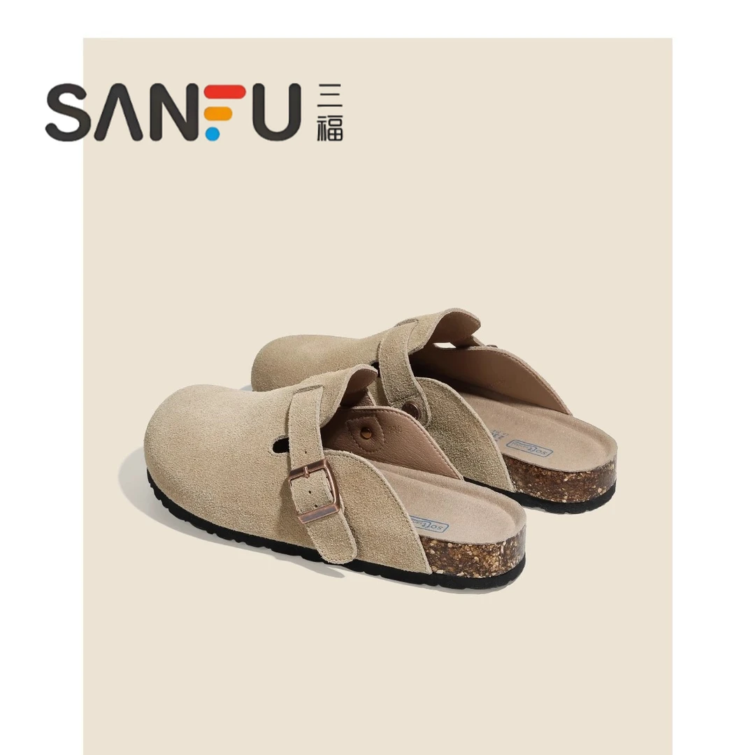 三福百搭一脚蹬勃肯鞋女2025春夏新款软底外穿博肯厚底包头半拖鞋