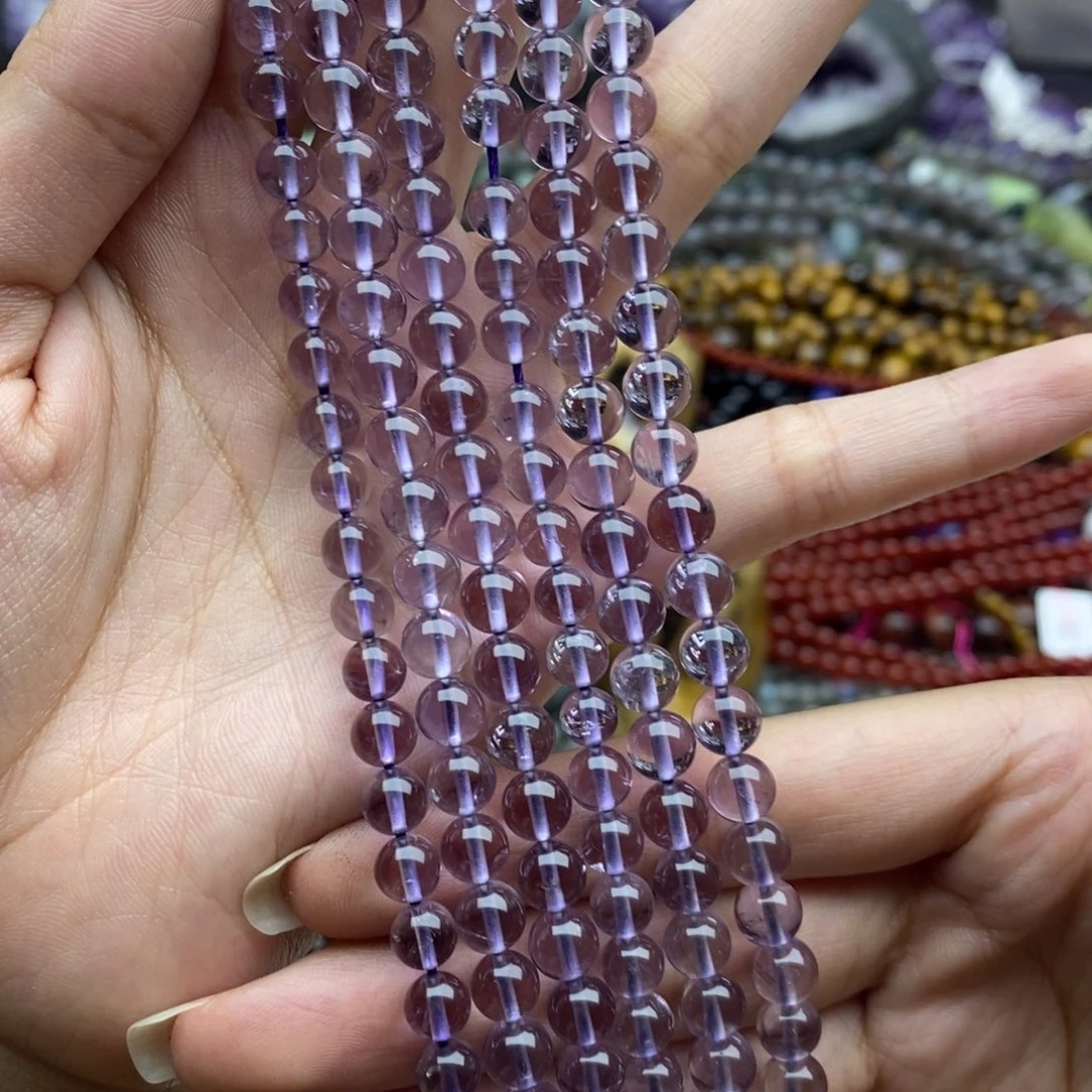 玛瑙/玉髓未镶嵌珠宝半成品一条纯天然玻利维亚紫水晶圆珠6.5mm