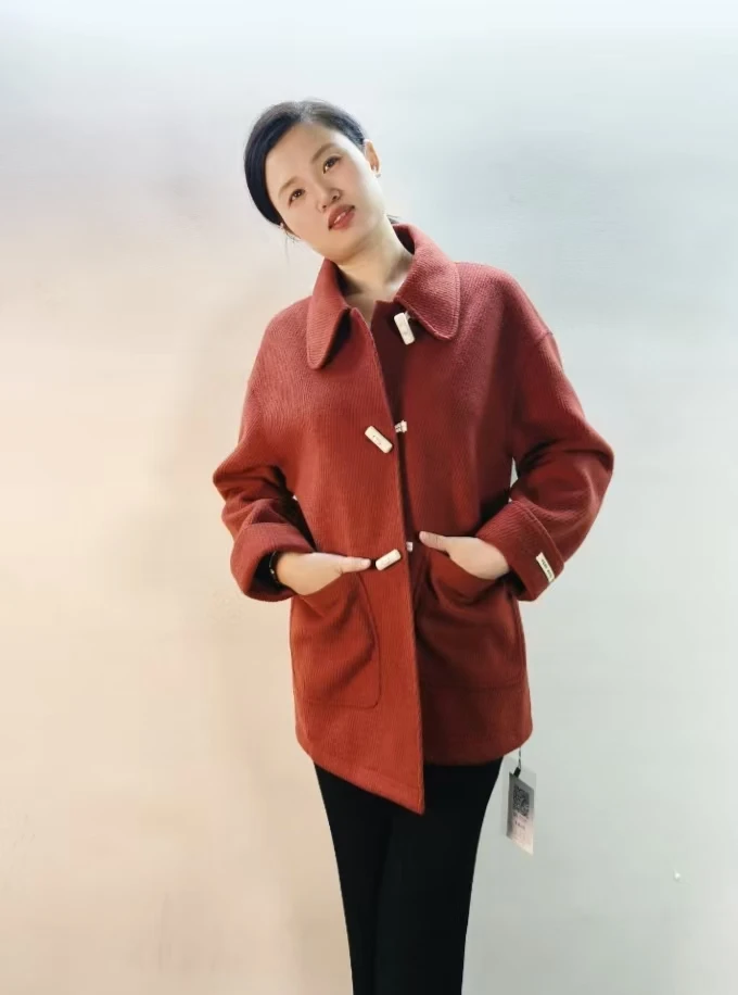W56   长扣翻领双面呢外套