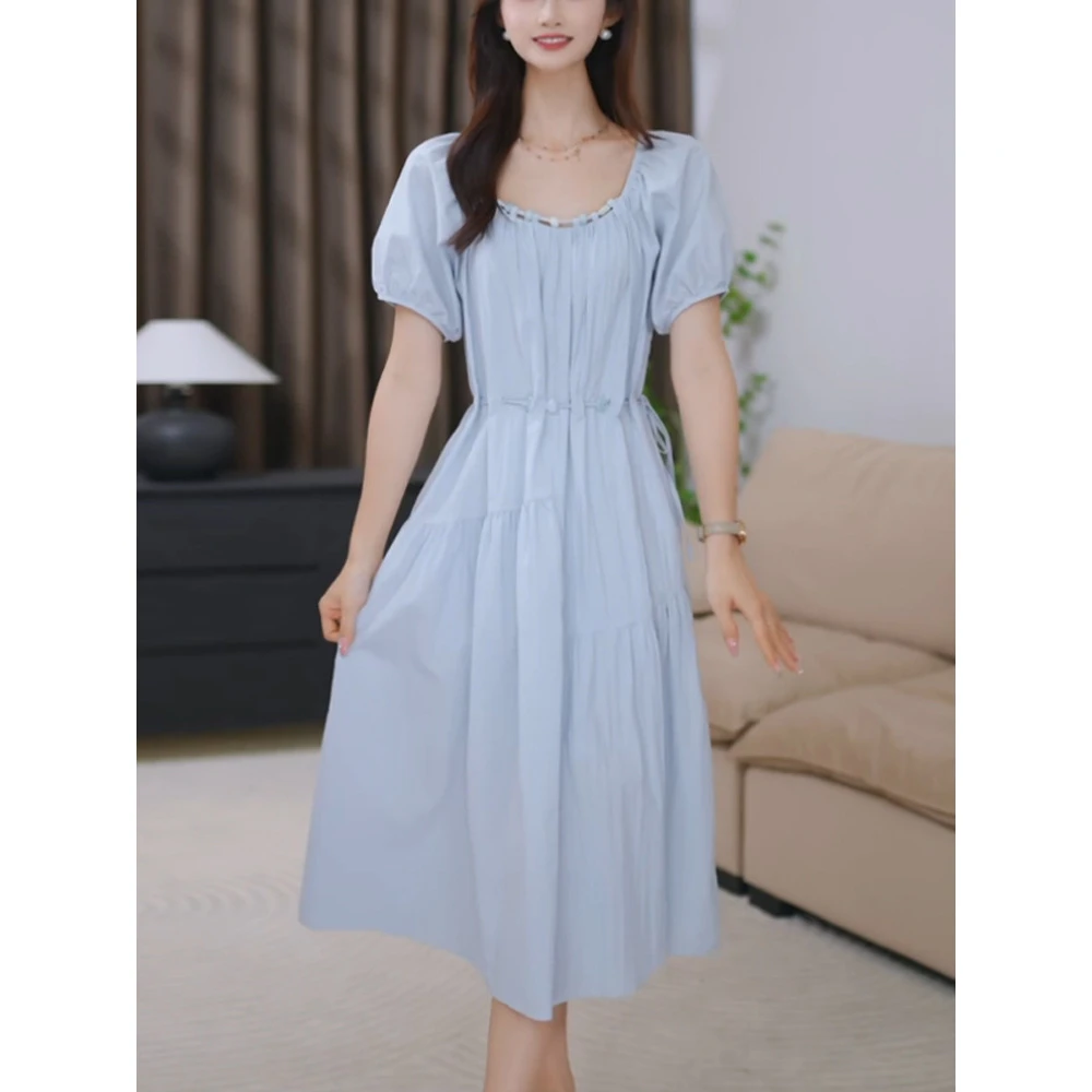 法式复古泡泡袖短袖连衣裙女2025年夏季新款高腰显瘦气质减龄长裙