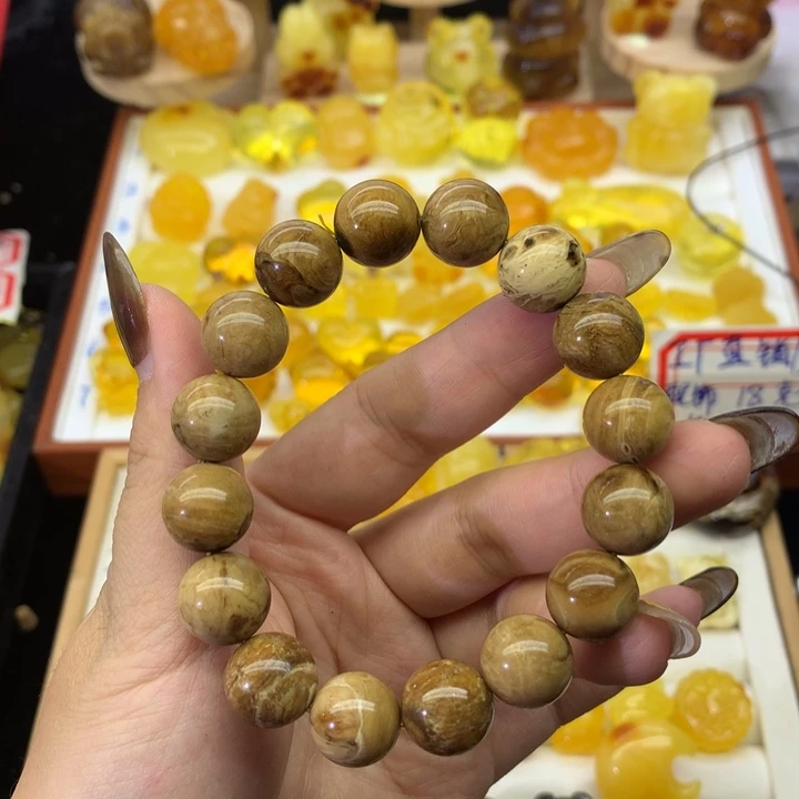 琥珀（根珀）未镶嵌珠宝奇石根珀手串13+mm