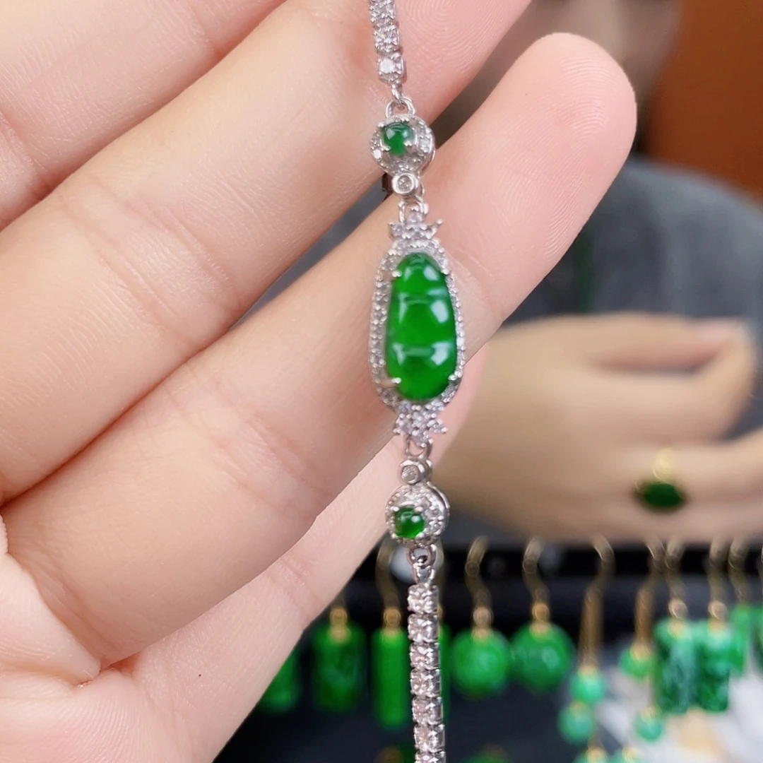 翡翠银S925镶嵌耳饰