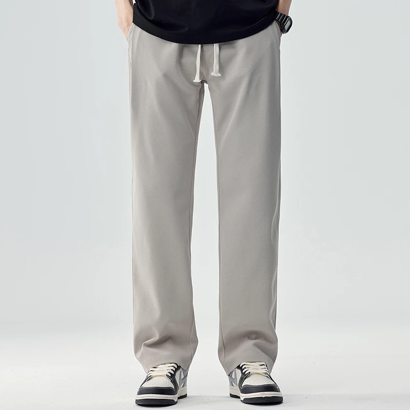 轻薄冰丝凉感休闲裤男士夏季宽松直筒运动卫裤垂感纯色百搭阔腿裤