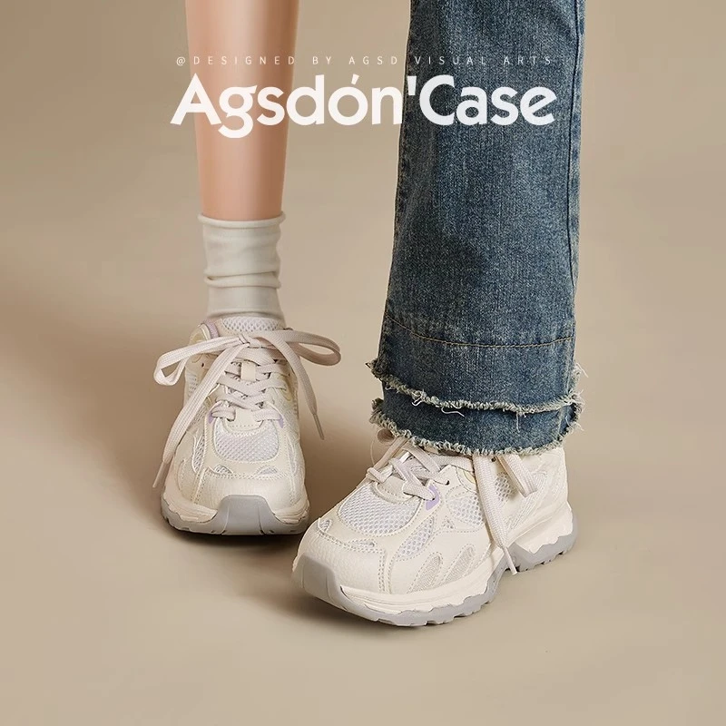 奥古狮登运动鞋女2025新款春季小白鞋百搭老爹鞋户外跑步登山鞋H