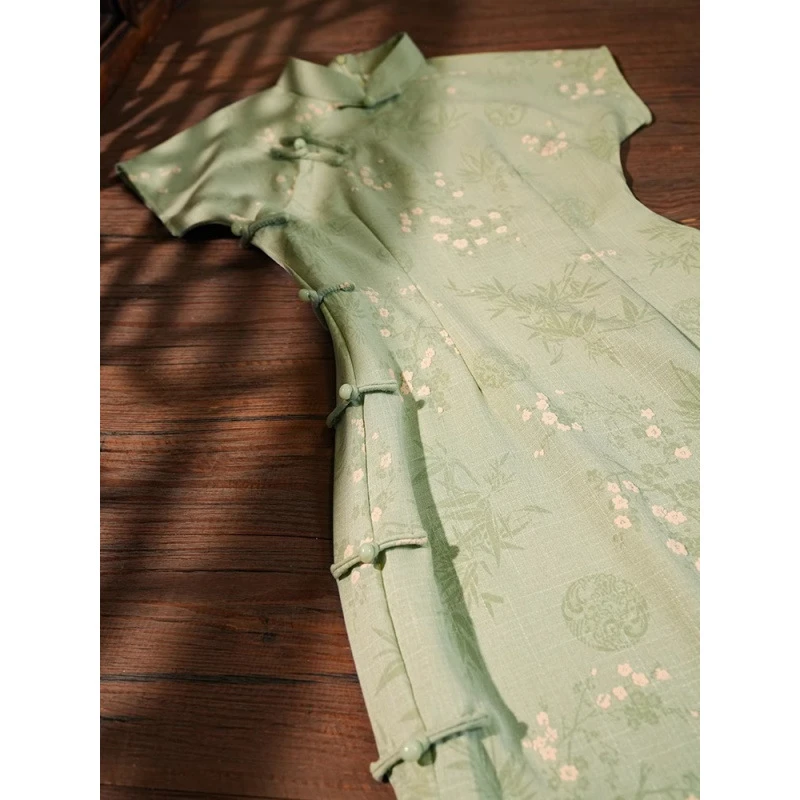 2025新款夏季女气质小个子日常修身款新中式绿色改良旗袍少女复古