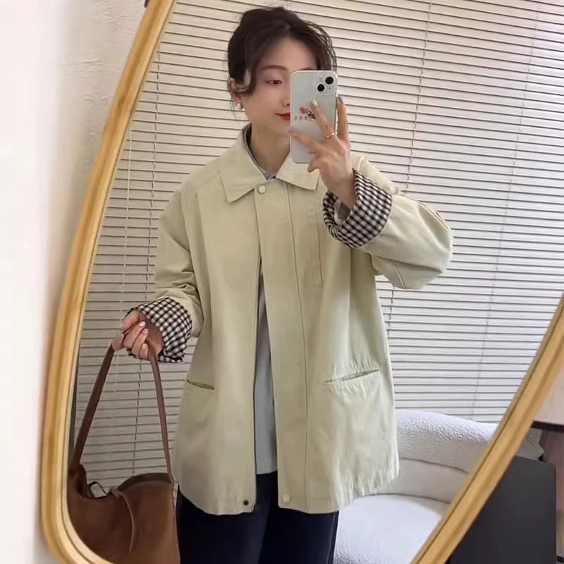 日系复古简约高级感风衣女春装宽松气质百搭休闲翻领外套显瘦上衣