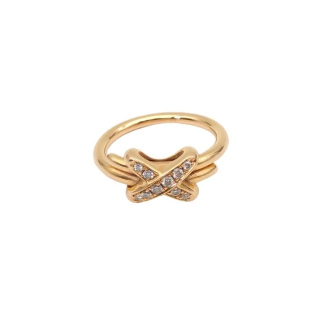 99新 Chaumet/尚美 小花6珊 玫瑰金 交叉 双排钻 戒指 49码