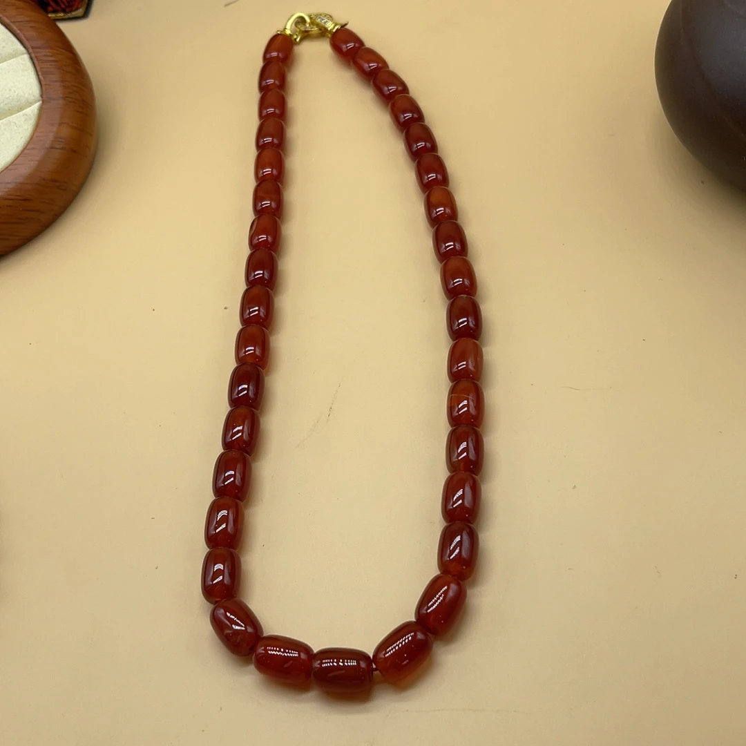 【玉美人】精品红玛瑙桶珠项链（（多样性发货拍一发一）