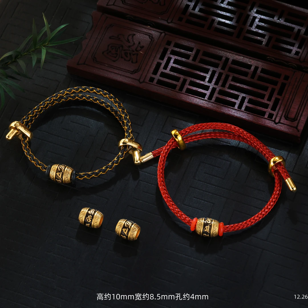 【金豆工厂】18K黑金六字真言桶珠转运珠酷黑个性时尚路路通S