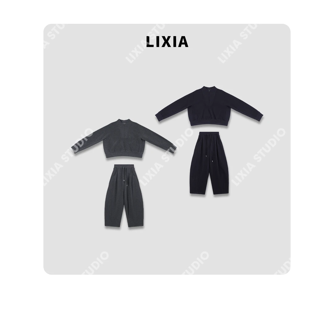 LIXIA【自由主张】INS风休闲慵懒感通勤时髦含羊卫衣卫裤套装-D9568