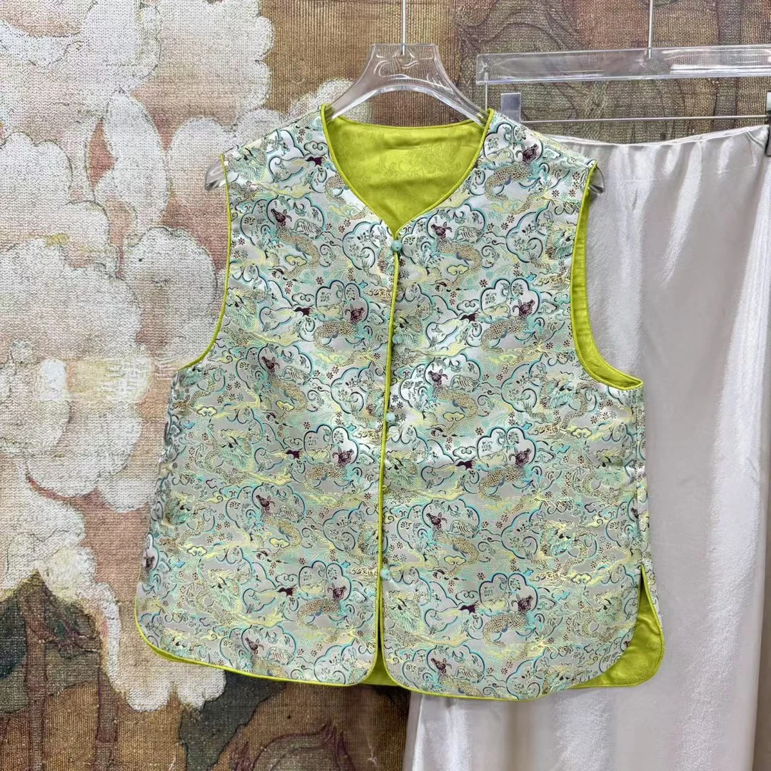 2025中式国风春款织锦提花双面双穿马夹