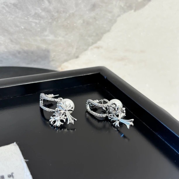 铜合金仿水晶耳饰 铜合金合成锆石耳饰 双十字单z耳环EH3250