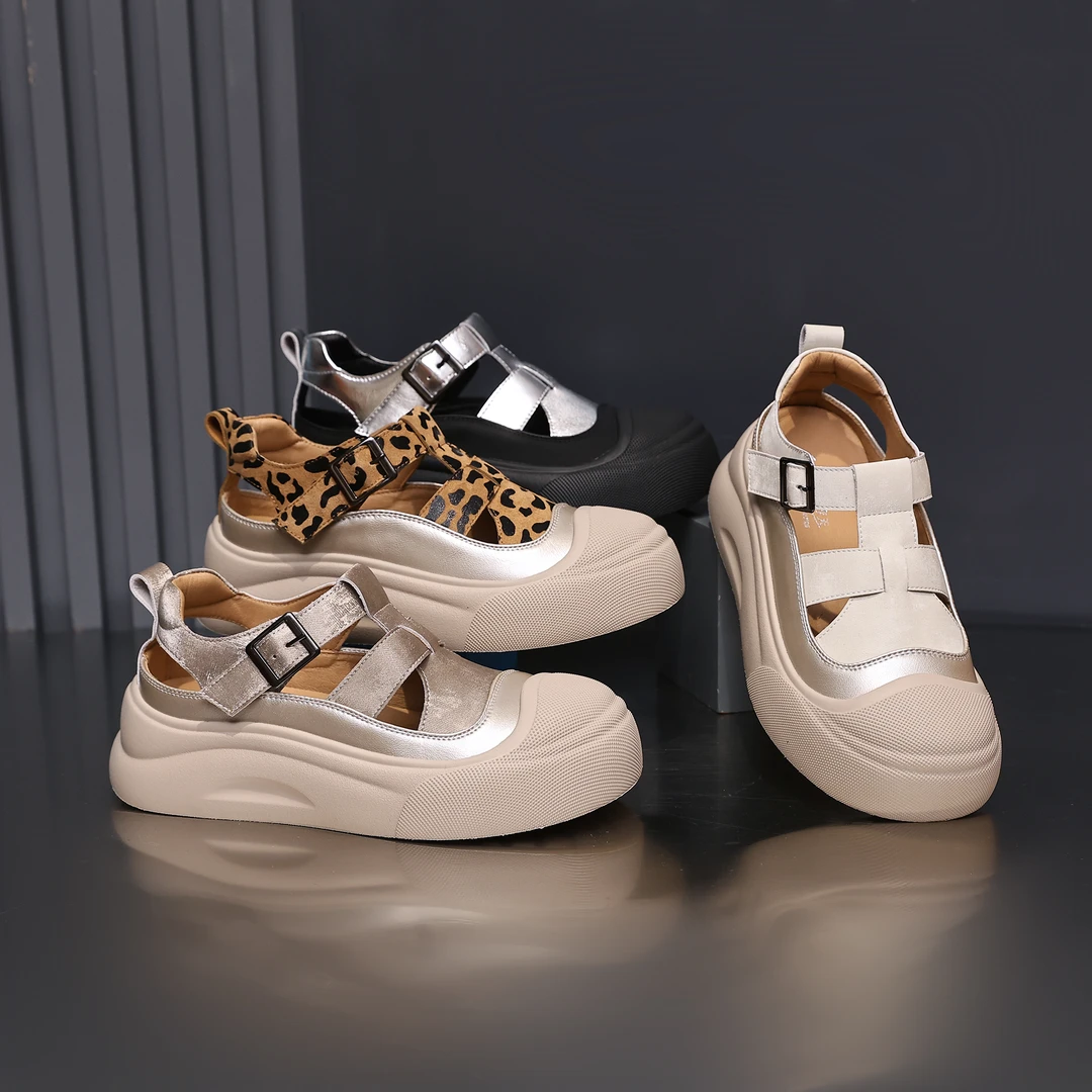 夏季外穿时尚百搭懒人凉鞋2025新款厚底松糕包头半拖鞋女