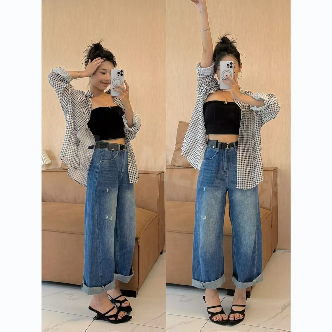 NM【弯刀裤】夏季小个子版磨破弯刀牛仔裤