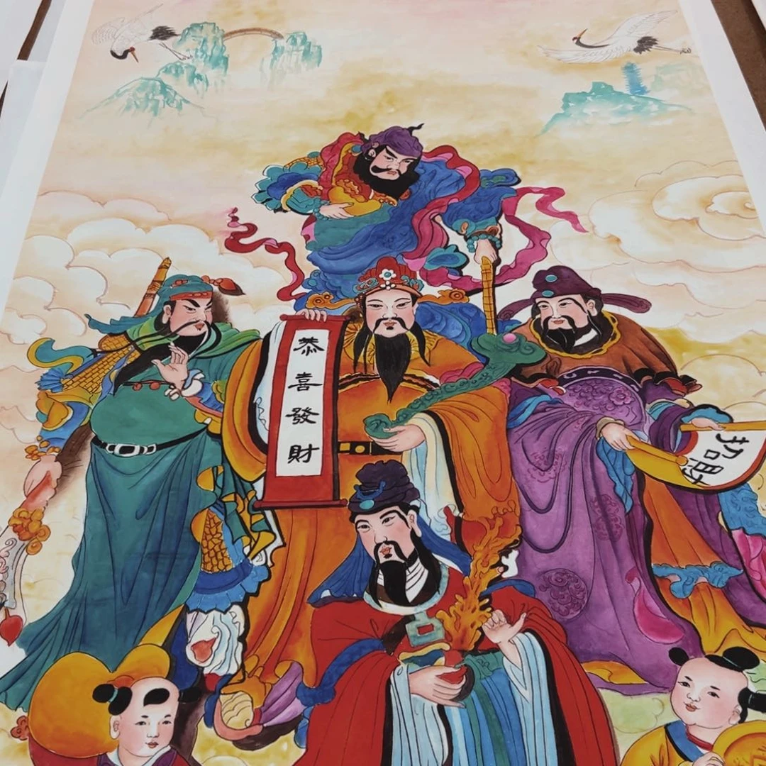 国画?****?秦老师五路财神加财神两幅作品