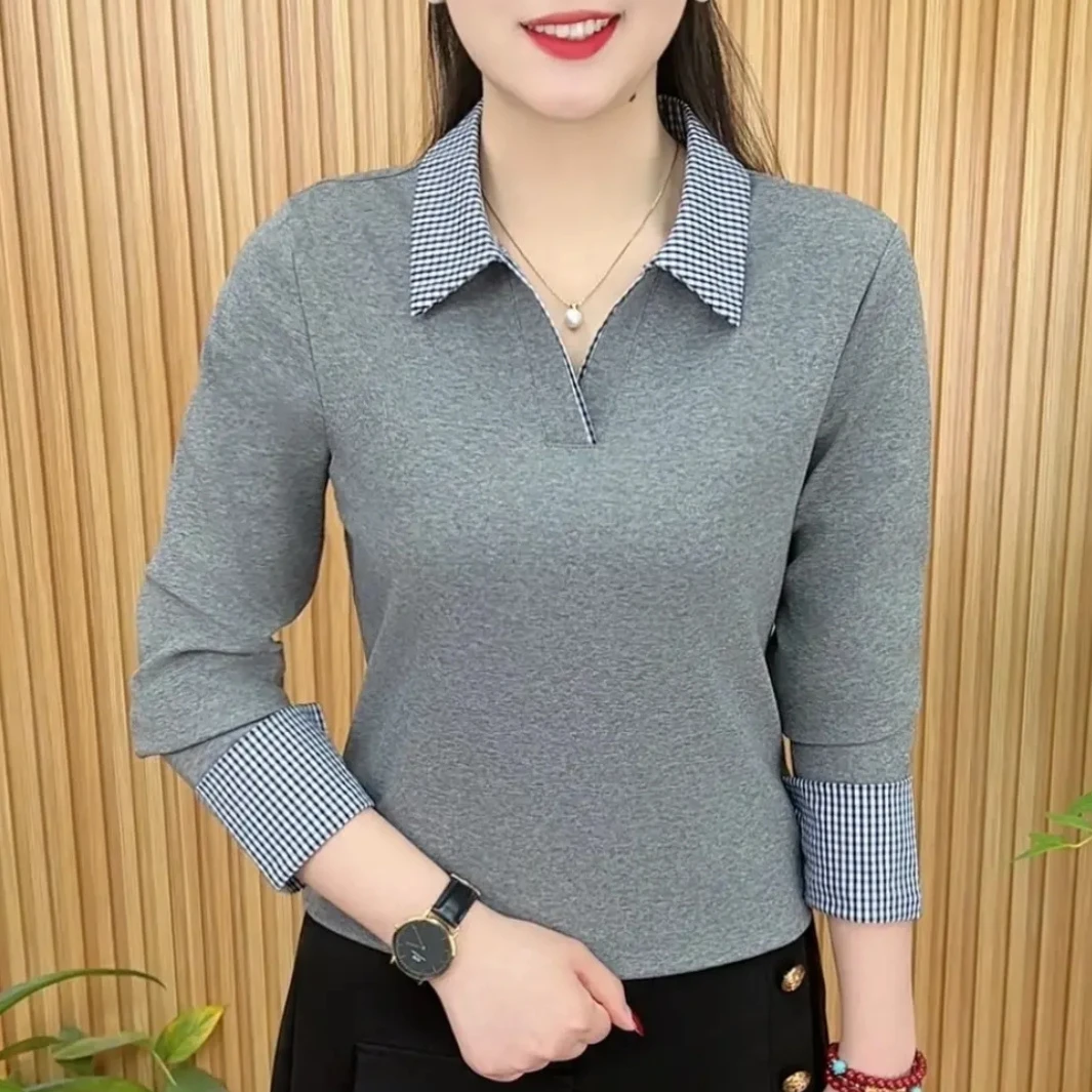 2025春季时尚洋气精选新品简约翻领撞色百搭显瘦上衣A1306T中年