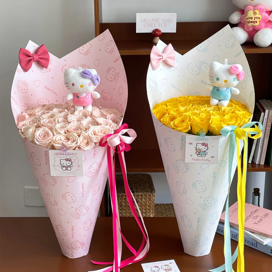 【星语】七夕kitty猫鲜花包装纸创意diy甜筒造型加厚包花纸花艺资材