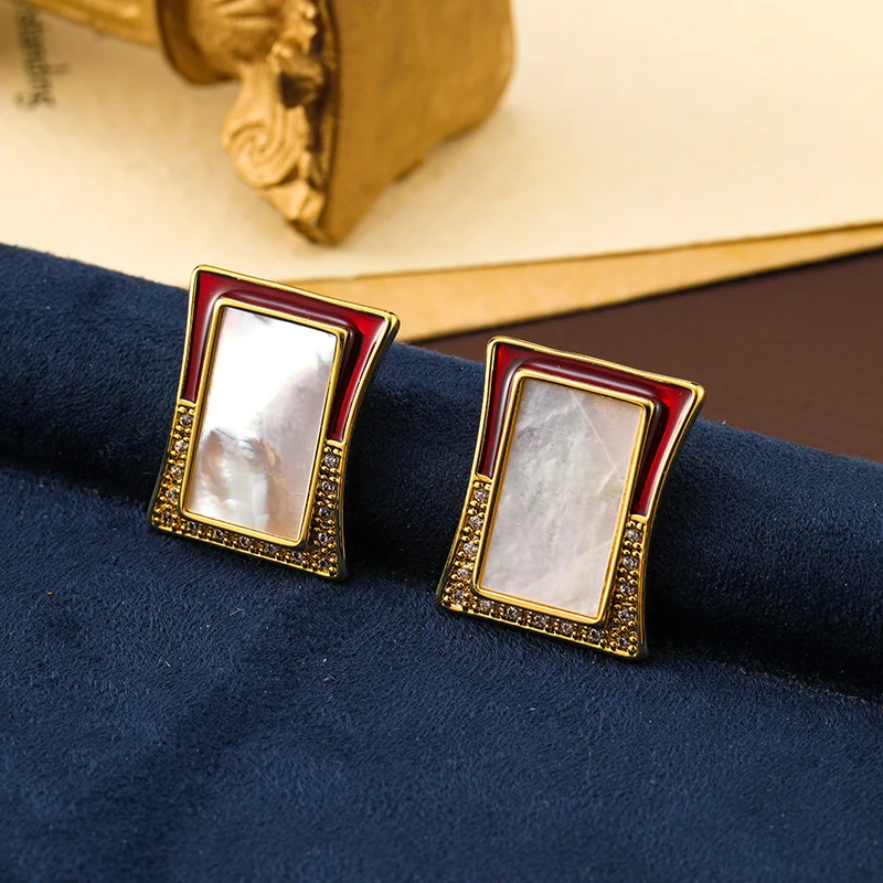 合金锆石耳饰 法式复古方形耳环女韩国气质简约百搭耳钉高级精致