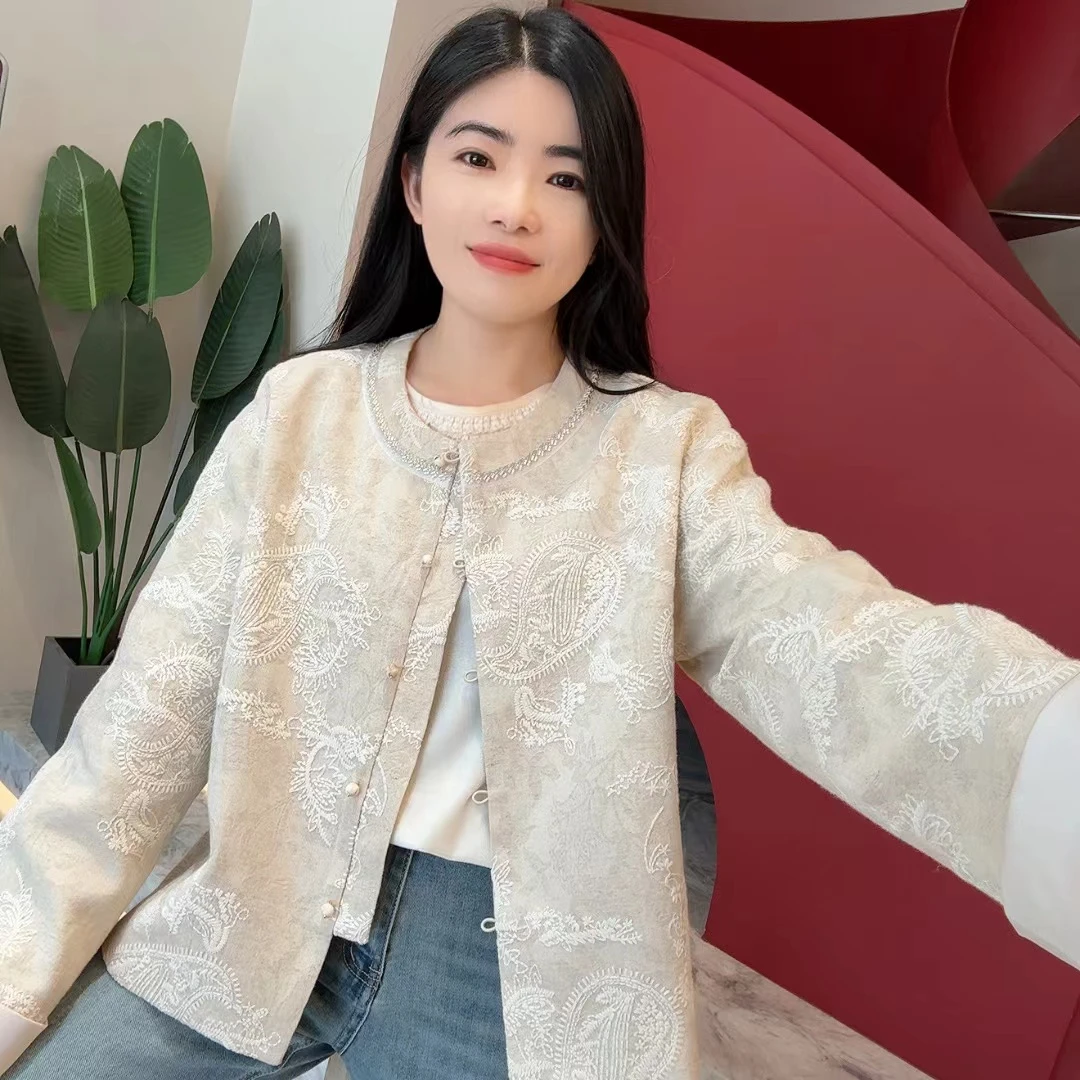 QC 252506 重工腰果花刺绣春款新中式国风宽松短款外套