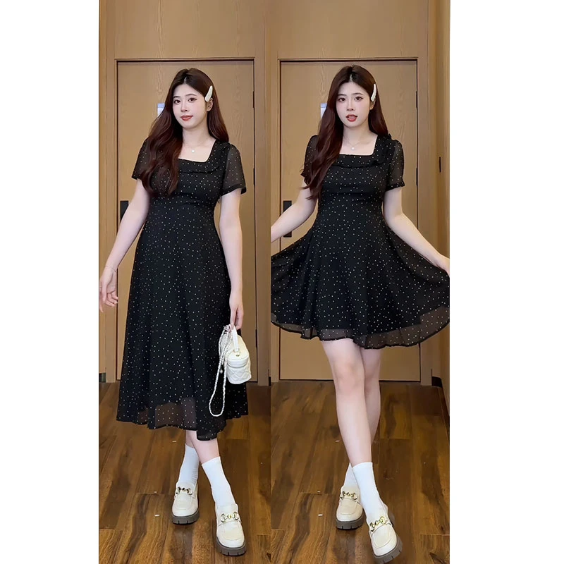 琦琦微胖定制【W0041Q】气质显瘦藏肉修身法式连衣裙