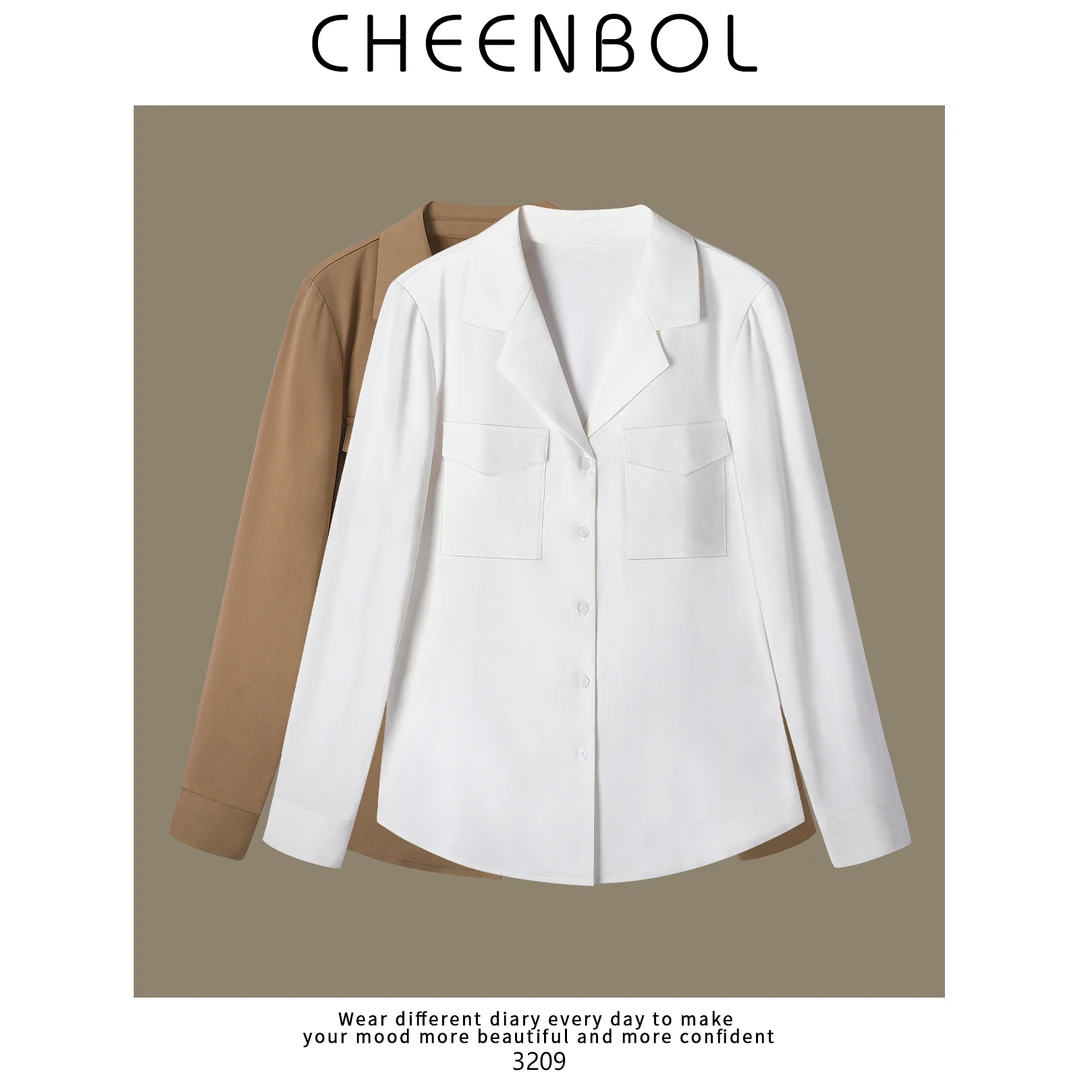 3209古巴领衬衫女春秋新款法式休闲气质中袖衬衫