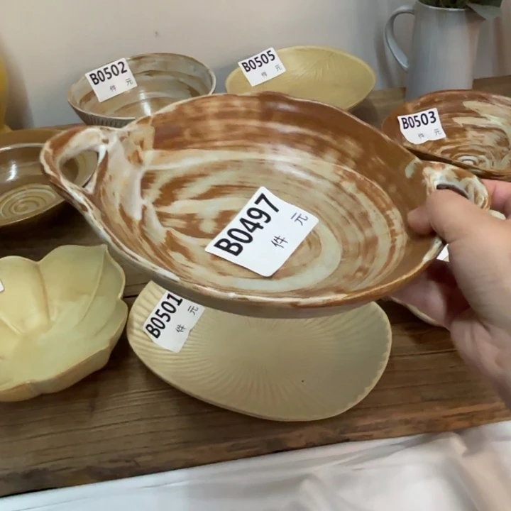 瓷497粗陶双耳碗复古