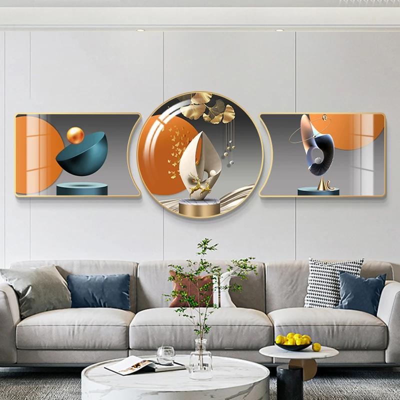 筑梦空间客厅装饰画轻奢大气沙发背景墙画挂画橙色寓意好的晶瓷画