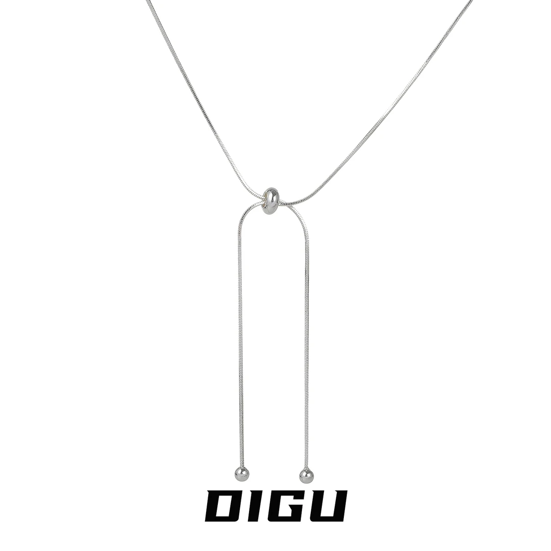 嘀咕家 铜合金项链 时尚抽拉项链百搭银色蛇骨链短款锁骨链颈链