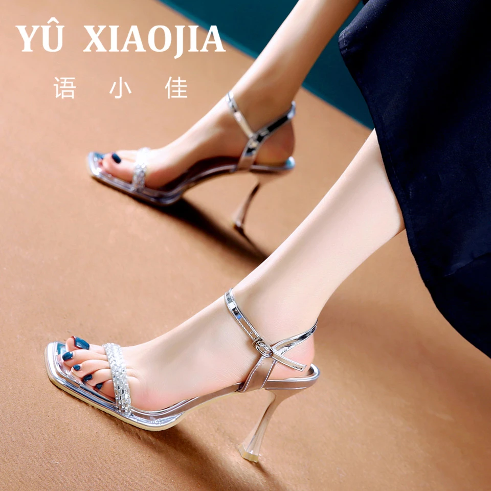 9CM[已开价]配裙子水钻超高跟鞋女春夏季优雅露趾细跟凉鞋XD85268