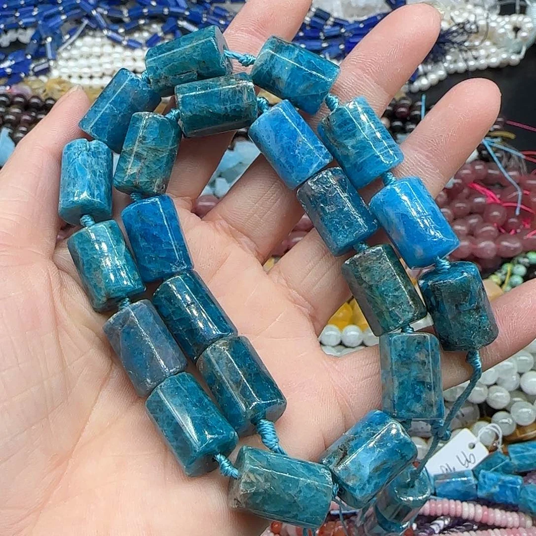 玛瑙/玉髓珠宝半成品合金蓝磷灰11-16mm一条桶珠