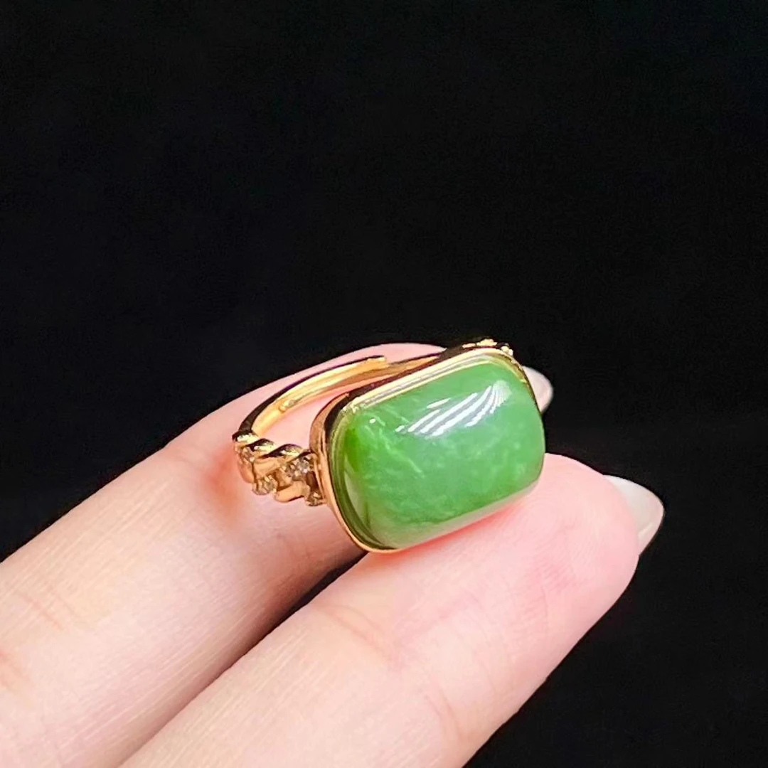 S925银镶和田玉蛋面戒指开口戒（尺寸：14*10*5.5mm）-BXY161