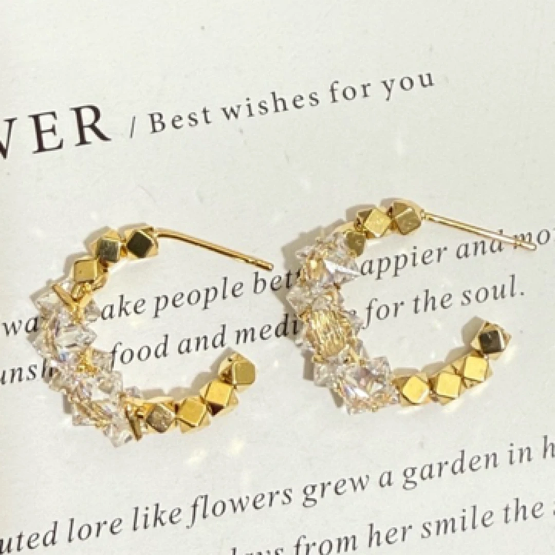 铜合金仿水晶耳饰 耳饰素款耳圈时尚金色女气质饰品圈圈小众百搭