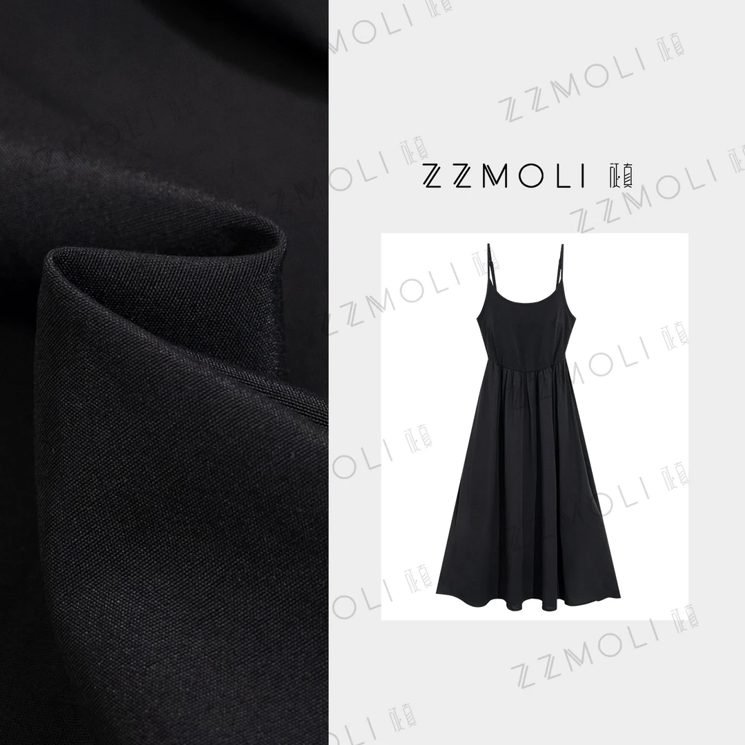ZZMOLI“雅黑”气质收腰吊带长裙子女款洋气黑色U领连衣裙ZBQ98020