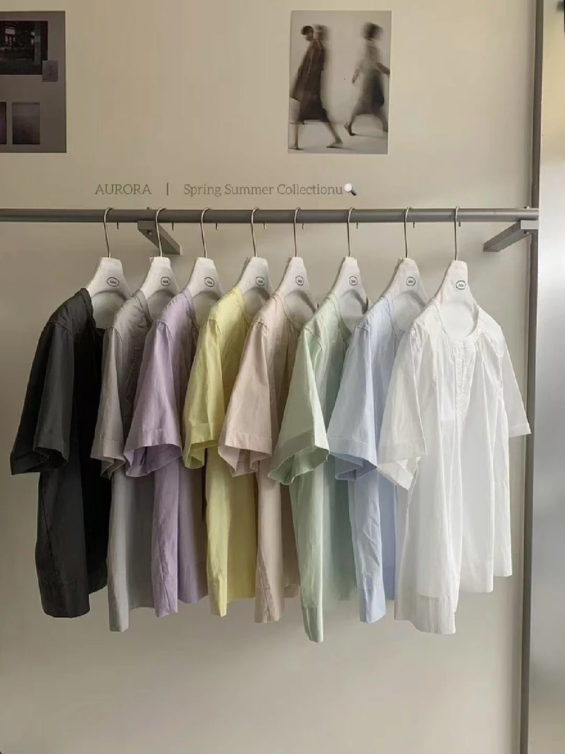 aurora@1710 韩系简约百搭纯色圆领宽松小衫 5-26